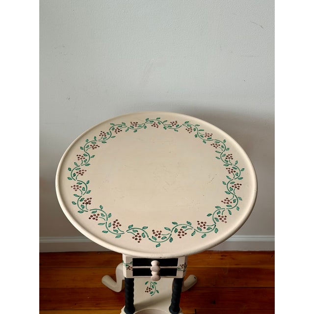 Charming vintage Imperial Furniture side table crafted from solid mahogany with beautifully hand-painted berry vine...