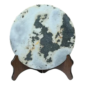 Chinese Natural Dream Stone Round White Fengshui Plaque Display