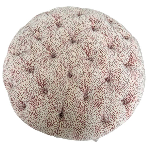 Custom Leopard Animal Print Ottoman Tufted with Pleated Skirt Fabric: Cowtan and Tout Malabar in a Rose Coloway. Subtle...