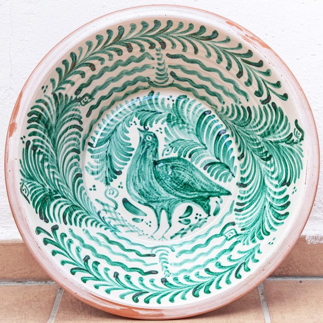 Large Spanish Hand-Painted Revival Lebrillo Ceramic Bowl with Bird from Granada Pottery, 2010s For Sale - Image 13 of 13