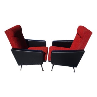 Vintage Red and Black Chairs with Compass Feet, 1970s, Set of 2 For Sale