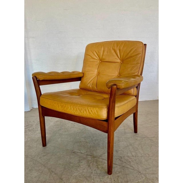 Wood Vintage Swedish Tan Leather and Wood Lounge Chair by Göte Möbler, 1970s For Sale - Image 7 of 18