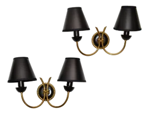 Neoclassical Arlus Brass & Gun Metal Sconces Wall Lights Black & Gold Shades - 2