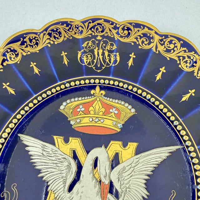 Gustave Asch French Tours Blue & Gold Porcelain Crest Plates, Set of Six For Sale - Image 11 of 18