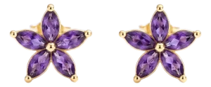 Amethyst Flower Stud Earrings, Floral Style February Birthstone Studs - A Pair