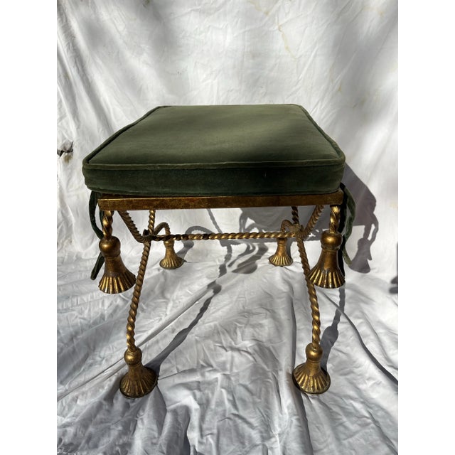 Vintage Gilt Metal Rope and Tassel Bench For Sale - Image 4 of 9