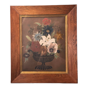 Antique Victorian Rosewood Framed Floral Still Life Watercolor Painting