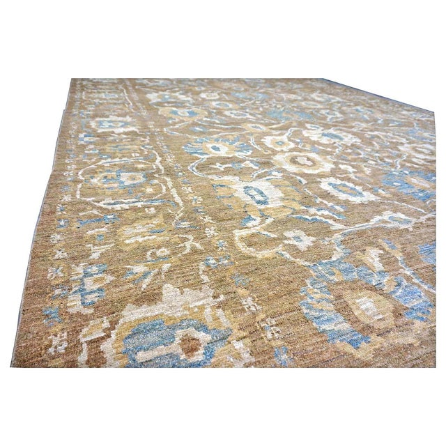 Persian Sultanabad Wool 10 x 20 Taupe, Ivory & Light Blue Handmade Gallery Area Rug #1141324 For Sale - Image 11 of 18