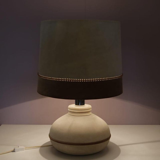 Suede Upholstered Table Lamp, France, 1970s For Sale - Image 4 of 7