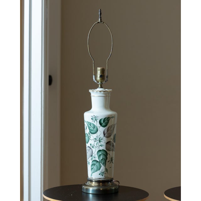 1970s Pair of Vintage Hand-Painted Porcelain Leaf Lamps For Sale In Sacramento - Image 6 of 12