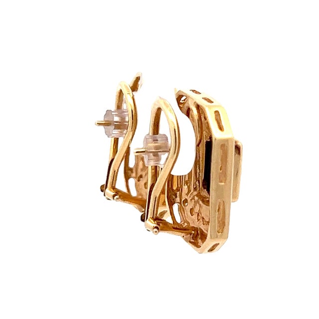 1980s Italian 14k Gold Green Tourmaline & Diamond Earrings, Pair For Sale - Image 4 of 9