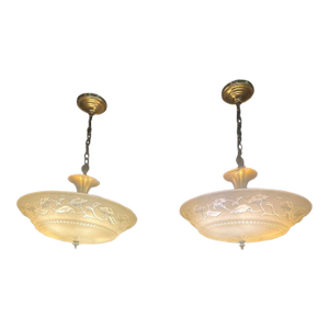 1930s Art Nouveaou Chandeliers With Cream Floral Shades - Set of Two