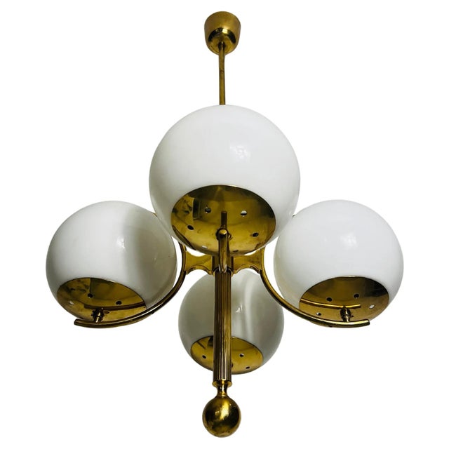 Mid-Century Modern Brass 4-Arm Space Age Chandelier from Kaiser Idell / Kaiser Leuchten, 1960s For Sale - Image 11 of 11