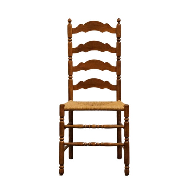 Late 20th Century High End Vintage Solid Hard Rock Maple Colonial Early American Ladder Back Dining Side Chair W. Rush Seat For Sale - Image 5 of 10