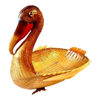 15" Vintage Rattan Pelican Basket For Sale