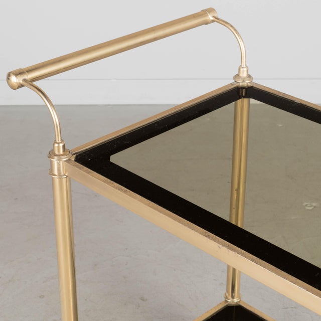 Italian Brass Bar Cart With Smoked Glass Shelves 1970s For Sale - Image 9 of 10