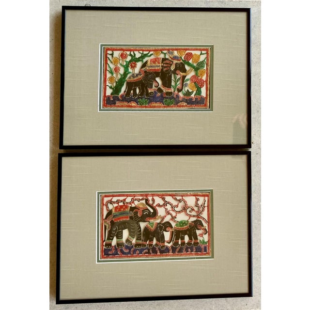 Circa 1990 Indian Rājasthānī-Style “Royal Elephant Procession” Folk Art – A Pair For Sale - Image 9 of 13