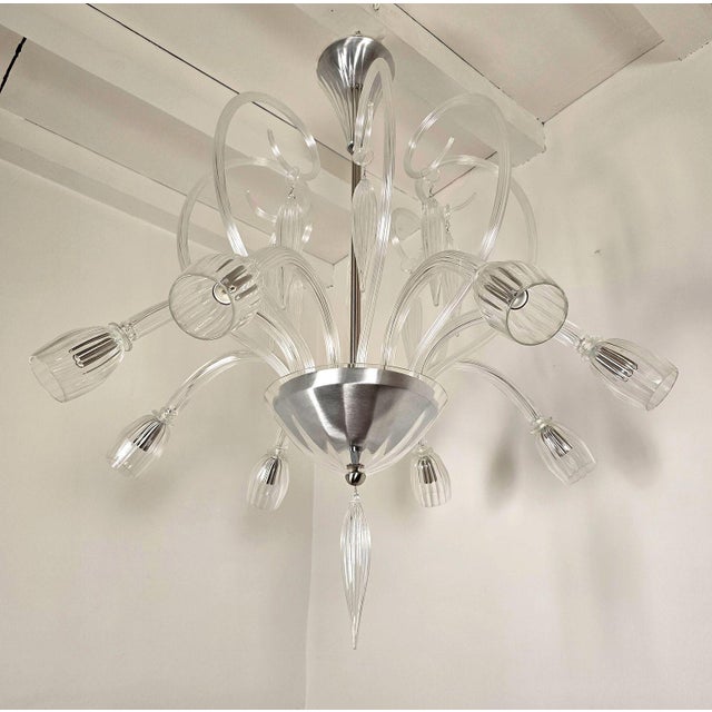 Metal 1970s Murano Glass Mid-Century Modern Chandeliers - A Pair For Sale - Image 7 of 15