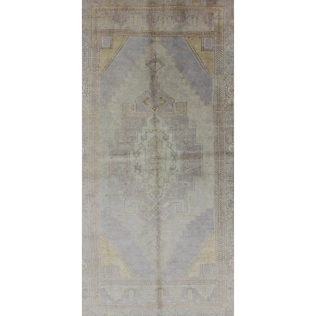 Muted Vintage Turkish Oushak Rug With Medallion Geometric Design For Sale - Image 4 of 8