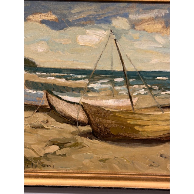 Late 20th Century 20th Century Oil Painting Seaside Boats For Sale - Image 5 of 6
