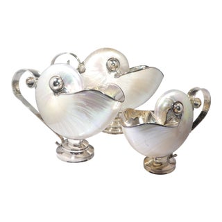 Sterling Silver and Nautilus Shell Pitchers Manner of Tiffany - Set of 3 For Sale