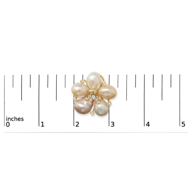 Early 21st Century 18K Rose Gold 3/8 Cttw Diamond and Freshwater Pearl Blossom Stud Earrings For Sale - Image 5 of 5