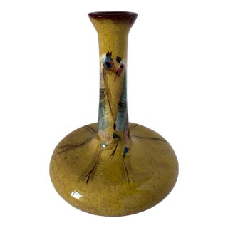 Signed Polia Pillin California Studio Pottery Vase With Whimsical Fantasy Animal Motif 6.5" For Sale