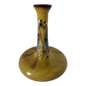 Signed Polia Pillin California Studio Pottery Vase With Whimsical Fantasy Animal Motif 6.5"