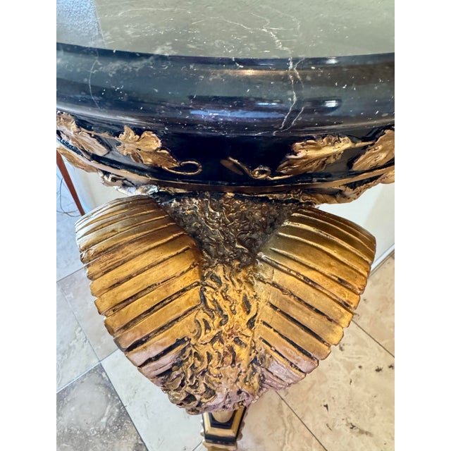 Empire Neo Classical Traditional Style triple Ram’s head cast metal with Marble Top Pedestal Plinth Black and Gold,...