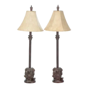 Pair of Resin Console “See No Evil, Hear No Evil, Speak No Evil” Monkey Lamps