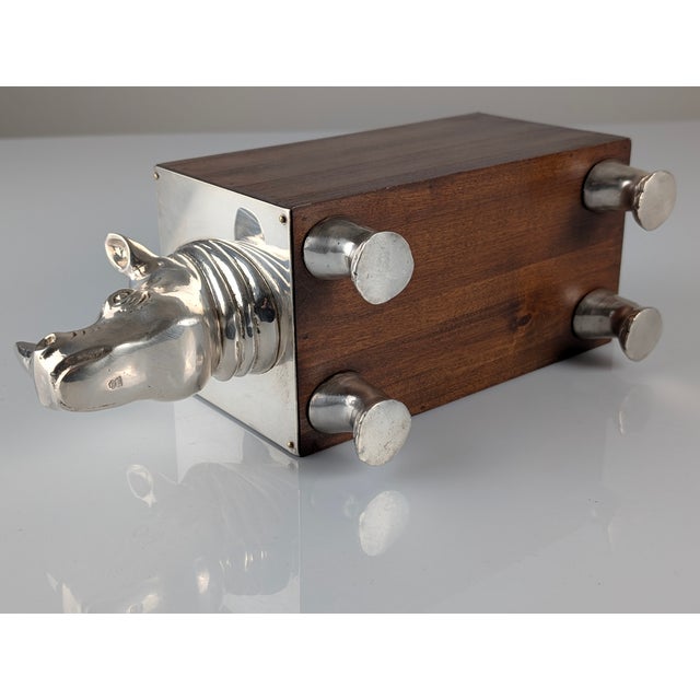 Almazán Rhino Bottle Holder in Wood and Nickel Silver, 1960s For Sale - Image 11 of 18