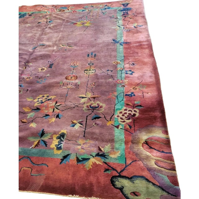 1930s 9x12 Antique Art Deco Chinese Nichols Carpet Plum Field For Sale - Image 5 of 13
