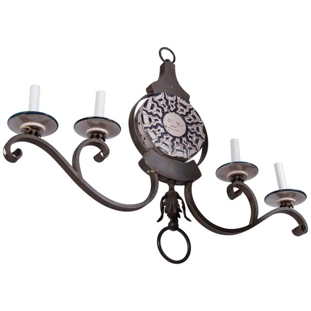 Brown 1970s Vintage Wrought Iron and Ceramic Chandelier For Sale - Image 8 of 8