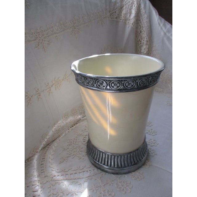 This is a Beautiful! Vintage Resin Wastebasket with an Alabaster Style Body with an Ornate Top and Bottom that is 10" tall...
