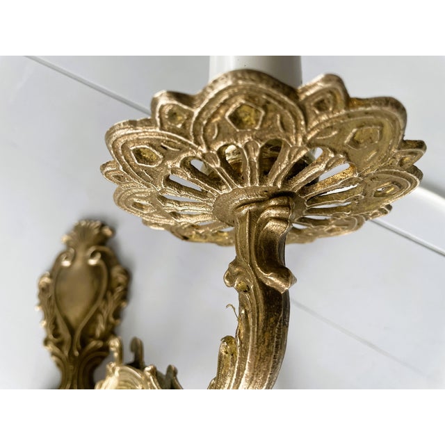 Gold Vintage Rococo Two-Arm Wall Lamp in Brass from Polam-Meos For Sale - Image 8 of 10
