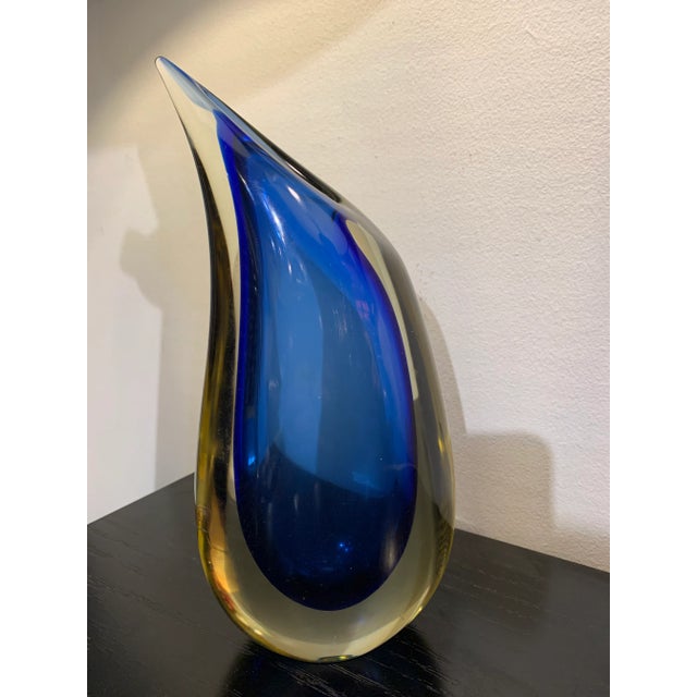 Oggetti Italy - Murano Glass Vase designed in Sapphire Blue/Citrine-colored glass, tear drop-shaped. Signed & Stickered....