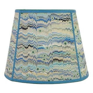 Blue and Green Marbled Paper Modern Square Lampshade - (12″ x 12″) x (16″ x 16″) x 11" For Sale