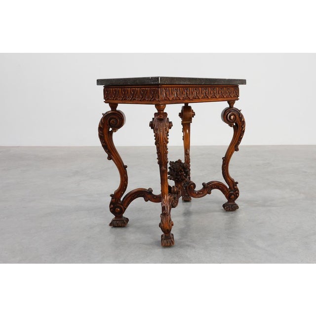 Black Napoleon III Style Carved Walnut Side Table with Bluestone Top, France, 1900s For Sale - Image 8 of 15