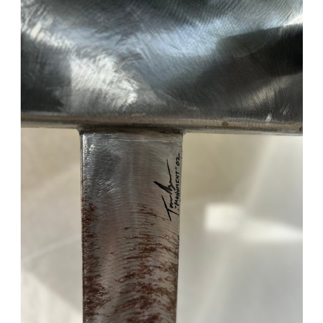 Metal Brutalist Cantilevered Steel Octagonal Pedestal Table For Sale - Image 7 of 9