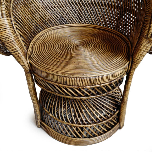 Vintage Grand Tea Stain Wicker Boho Peacock Chair For Sale In Los Angeles - Image 6 of 7