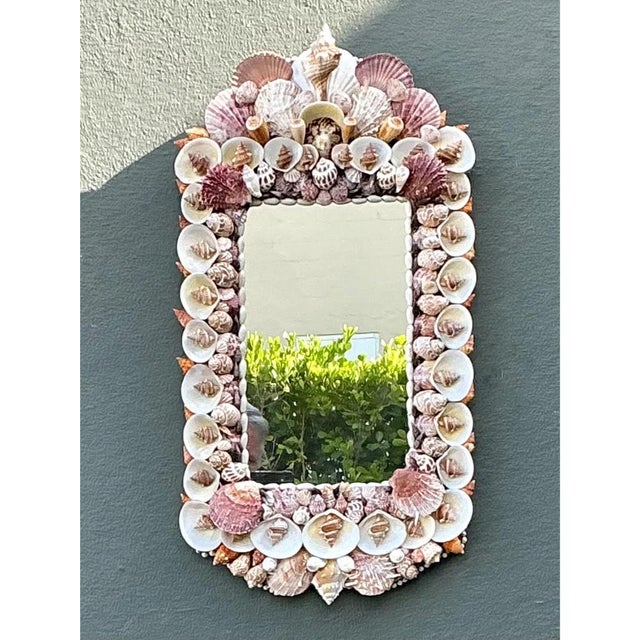 Hollywood Regency Vintage Shell Encrusted Mirror For Sale - Image 3 of 12