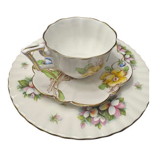 Vintage Salisbury "Pansy" Fine Bone China Teacup & Saucer Set For Sale