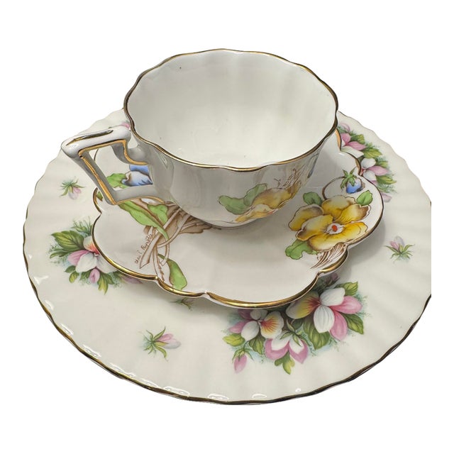 Vintage Salisbury "Pansy" Fine Bone China Teacup & Saucer Set For Sale