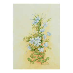Small Mid 20th Century Blue Floral Botanical Watercolor Painting