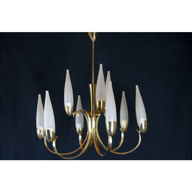 Stilnovo Stilonovo Brass Chandelier and Double Pair of Sconces , Mid-Century Italy - Set of 3 For Sale - Image 4 of 10