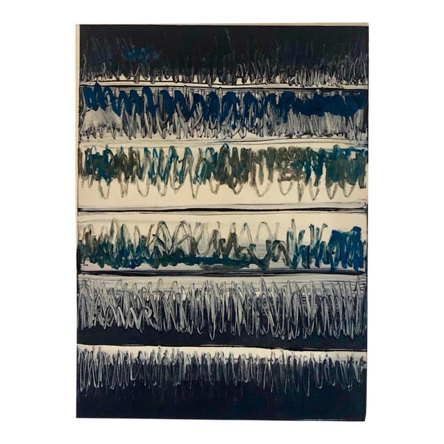 Pierre Obando, Abstract Expressionist Modernist Denim Blue Monoprint Monotype, 1997 For Sale
