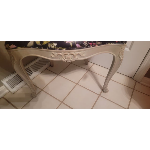 Vintage French Louis XV Style Black Floral Ornate Vanity Seat For Sale - Image 9 of 14