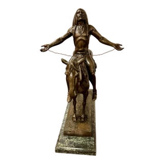 Mid 20th Century After Cyrus Edwin Dallin "Appeal to the Great Spirit," Large Native American Bronze Statue. For Sale