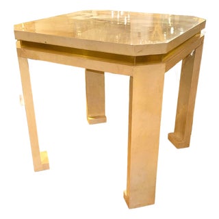 Pair of Italian MCM Parchment and Brass Side Tables For Sale
