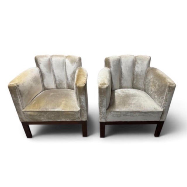 1950s Art Deco Scalloped Velvet Lounge Chairs and Sofa Set For Sale - Image 4 of 11
